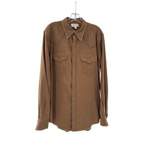 RYAN Michael Mens Brown Corduroy Western Style Snap Button Shirt L